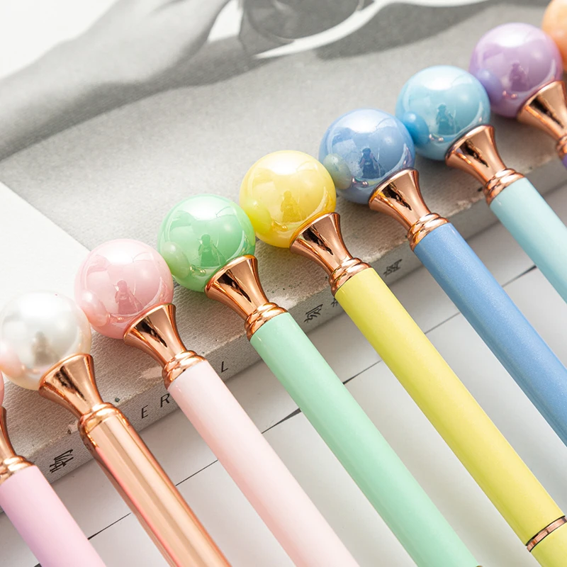 100Pcs Custom Logo Color Pearl Pen Metal Ballpoint Pen Business Gift Pen Office Stationery School Supplies Lettering Engraved