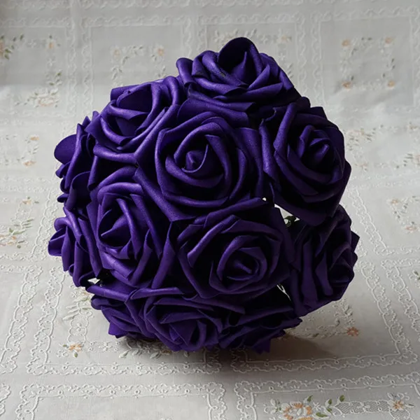 

50PCS 7CM 13Colors PE Dark Purple Artificial Foam Roses For DIY Wedding Bouquet Wrist Roses Flowers Home Floral Decor