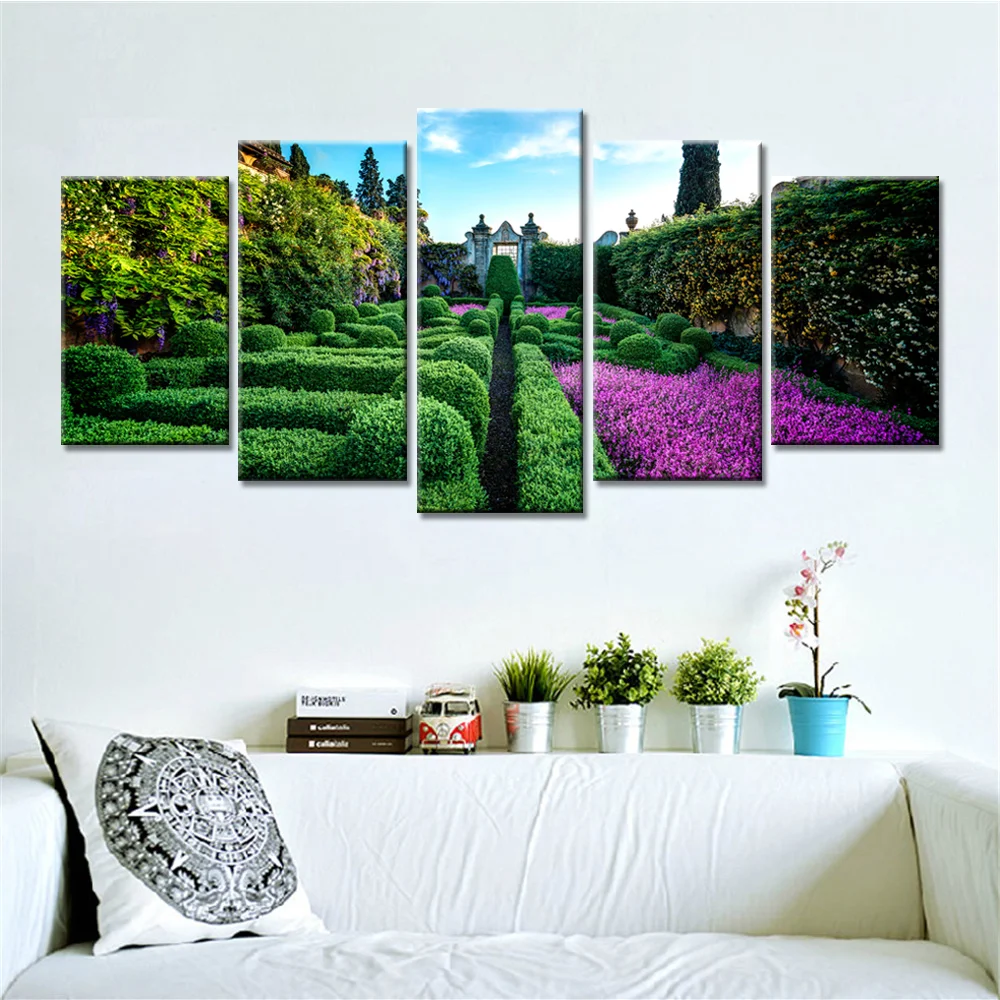 

Wall Art Canvas Painting 5 Pieces Beautiful Green Woods Clouds Blue Sky Home Modern Decoration Scenery Picture Living Room Decor