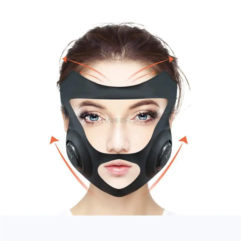 Grey Pink Electric V-shaped Thin Face Slimming Cheek Mask Massager Facial Lifting Machine V-Line Lift Up Bandage Therapy Device