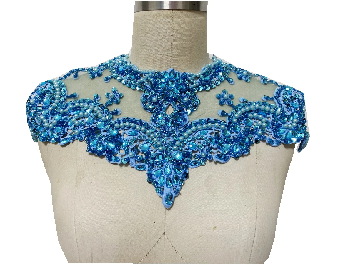 Cucire su strass rossi/neri/bianchi/blu toppe in pizzo perline fatte a mano applique di perle per abiti abito scollatura accessorio