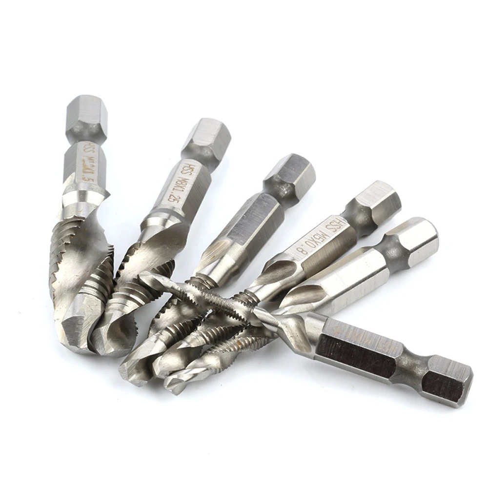6Pcs Tap Drill Bit Set Hex Shank Titanium Plated HSS Screw Thread Bit Screw Machine Compound Tap M3 M4 M5 M6 M8 M10 Hand Tools