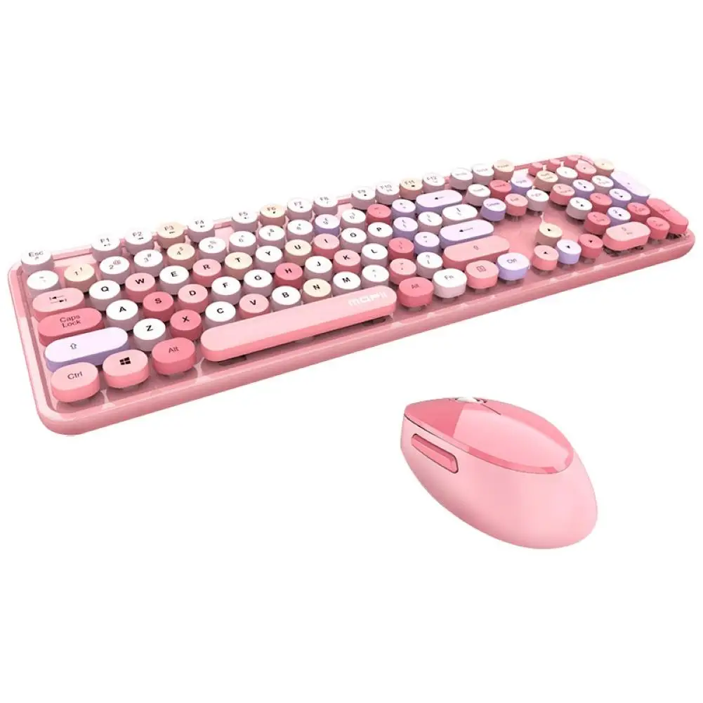 Wireless 2.4Ghz Keyboard And Mouse Combination Retro Round Keycap Fn Key Combination Function Multiple Colors Cute Keyboard