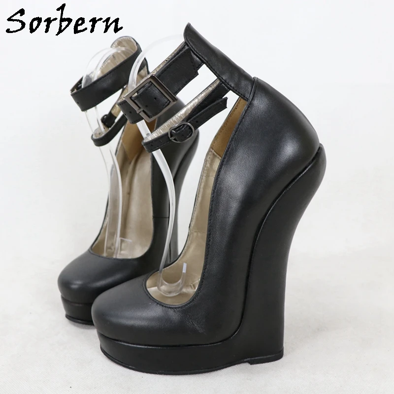 Sorbern Platform Women Pump Shoe NO Heels Ankle Strap Heelless Crossdress Fetish Drag Queen Cosplay Wedge Custom Up To 40cm Heel