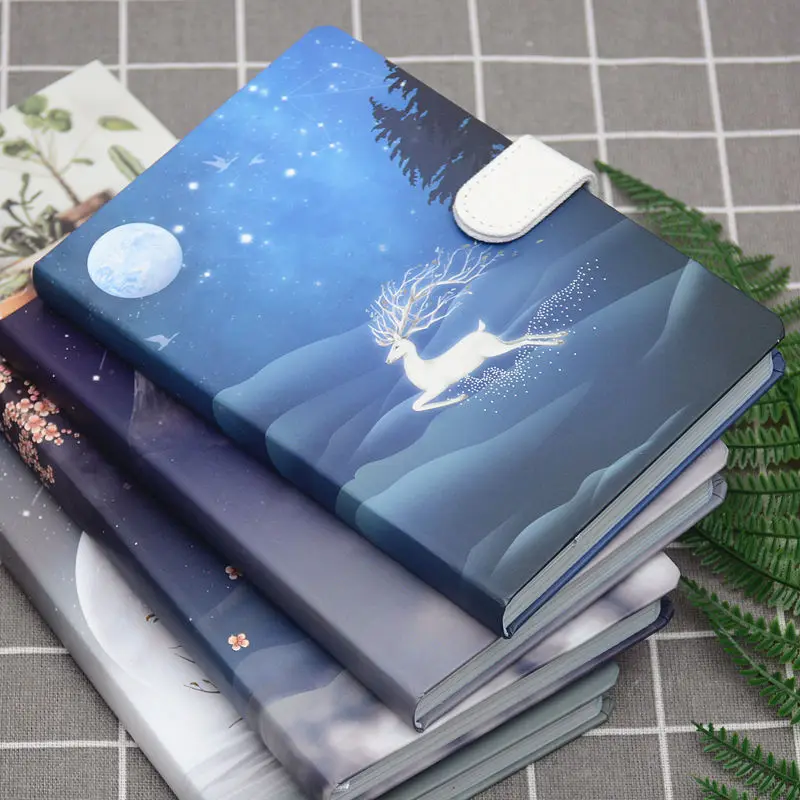 224 Page Cute Deer Notebook Magnetic Buckle Color Page Student Manual Ledger Notepad Diary Book