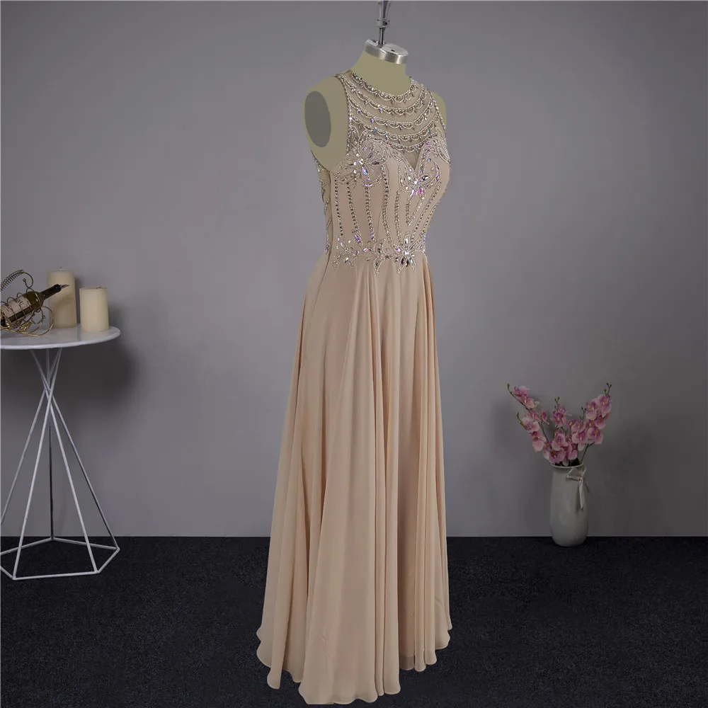 Real Photos Charming Evening Dress Chiffon Beads Floor Length Long Prom Gown for Formal Occations