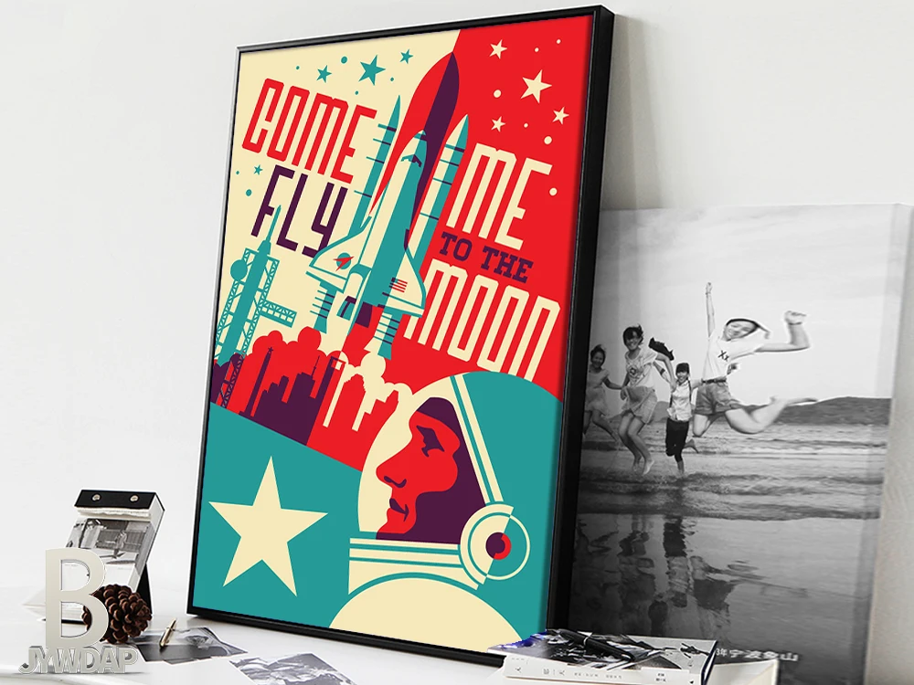 هيوستن تكساس مدينة الفضاء قماش اللوحة يطيرني إلى القمر ناقلات الفن الحديث يطبع وملصقات جدار صور للديكور المنزل #6