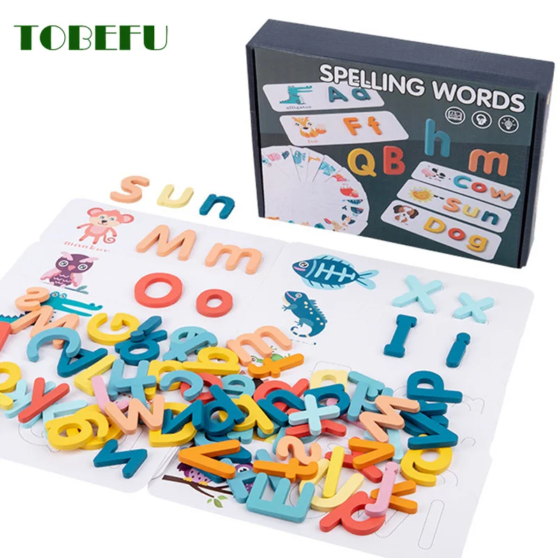 Wooden Spelling Word Puzzle Game Educational Toy for Children English Alphabet Cards Letter Learning Toys New Kids Wood Blocks