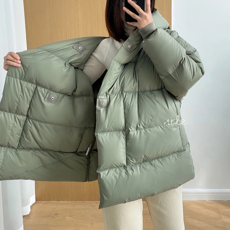 Imagem -06 - Inverno Quente para Baixo Parka Feminino Coreano Morcego Solto Manga Comprida Pão Jaqueta Curto 90 Pato Branco para Baixo Cabolsa com Capuz Outwear Mujer 2023 Novo