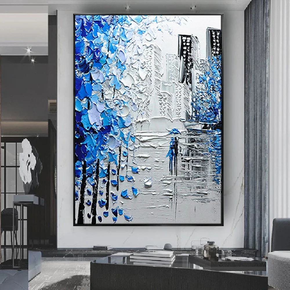 100% Hand-Painted Oil Painting Modern Knife Building Scenery Canvas Mural Street Landscape Wall Art Picture For Home Room Decor