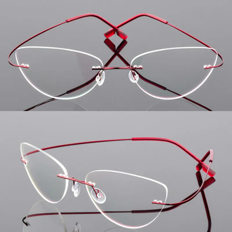 

Cat eye women Titanium Alloy Rimless myopia glasses Nearsighted Glasses prescription glasses red -0.50 -0.75 -1.25 to -6.00