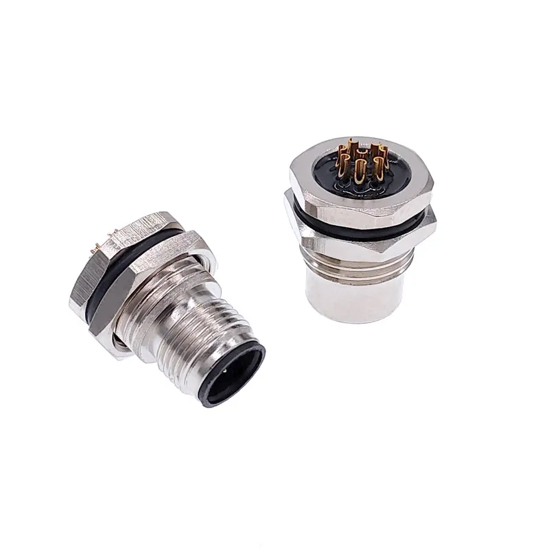 M1216 Front nut flange socket 3/4/5/8pin screw threaded male female M16 M12 waterproof sensor connector mounting hole 16mm