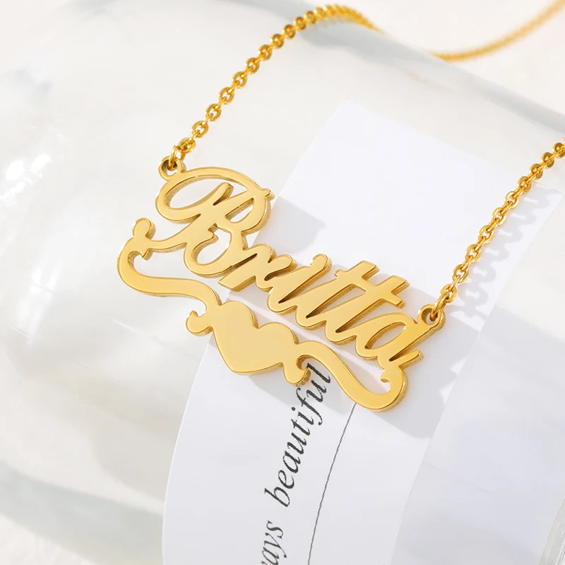 Charm Custom Name Necklace For Women Trendy Heart Ribbon Nameplate Necklaces en Stianless Steel Choker Valentine's Day Gifts