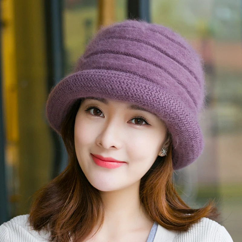 

H7718 Women Knitted Bucket Hat Lady Autumn Winter Thicker Warm Fisherman Basin Cap Middle Age Middle-aged Mother Elastic Hats