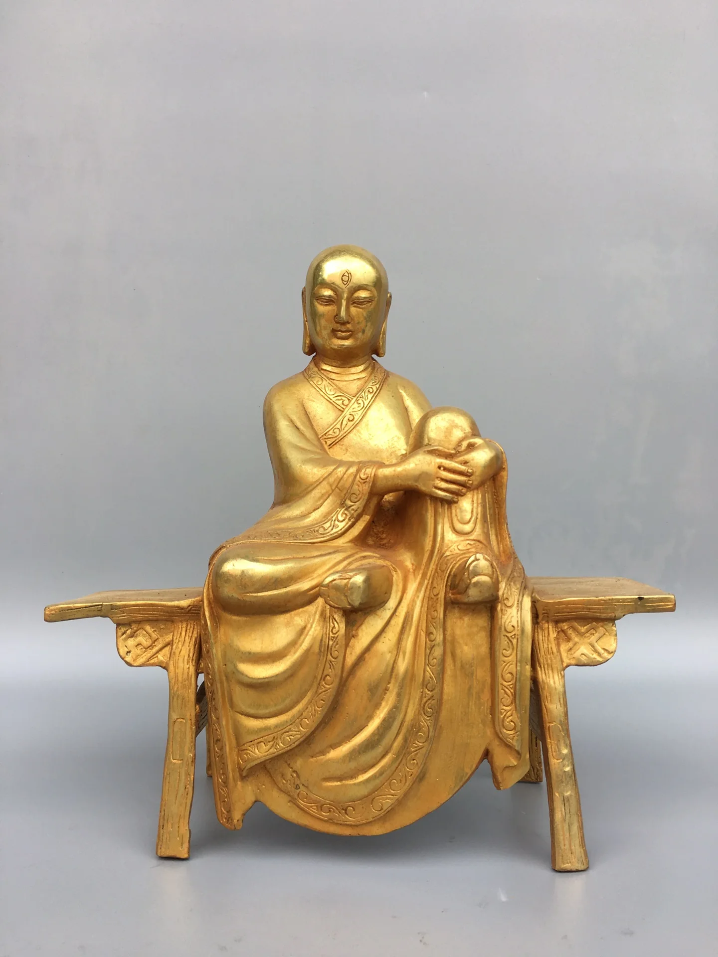 

11"Tibetan Temple Old Bronze Gilt Northern Wei Buddha Bench Buddha Ksitigarbha Sitting Buddha Enshrine the Buddha