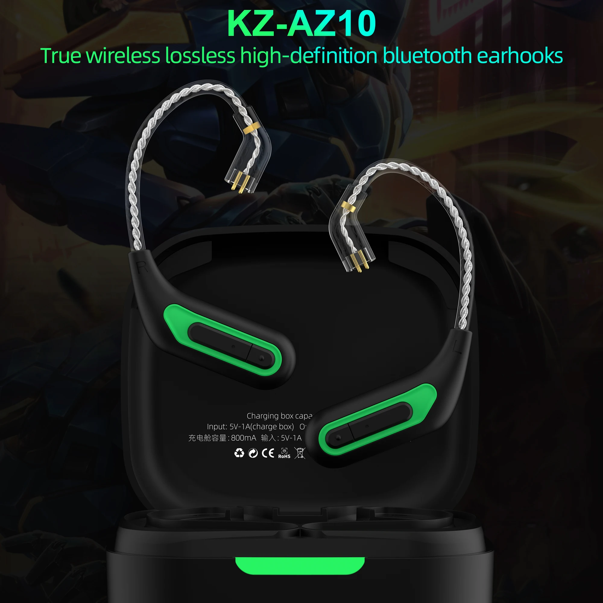 KZ Az10-auriculares inalámbricos con Bluetooth 5,2, cascos con gancho para la oreja, HIFI, deportivos, con cancelación