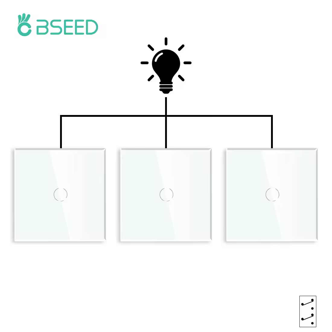 Bseed 1Gang 2 vías/3 vías Interruptor táctil 3 paquetes de interruptor de luz blanco negro dorado Panel de clase de cristal interruptores de pared de la UE interruptor a prueba de agua