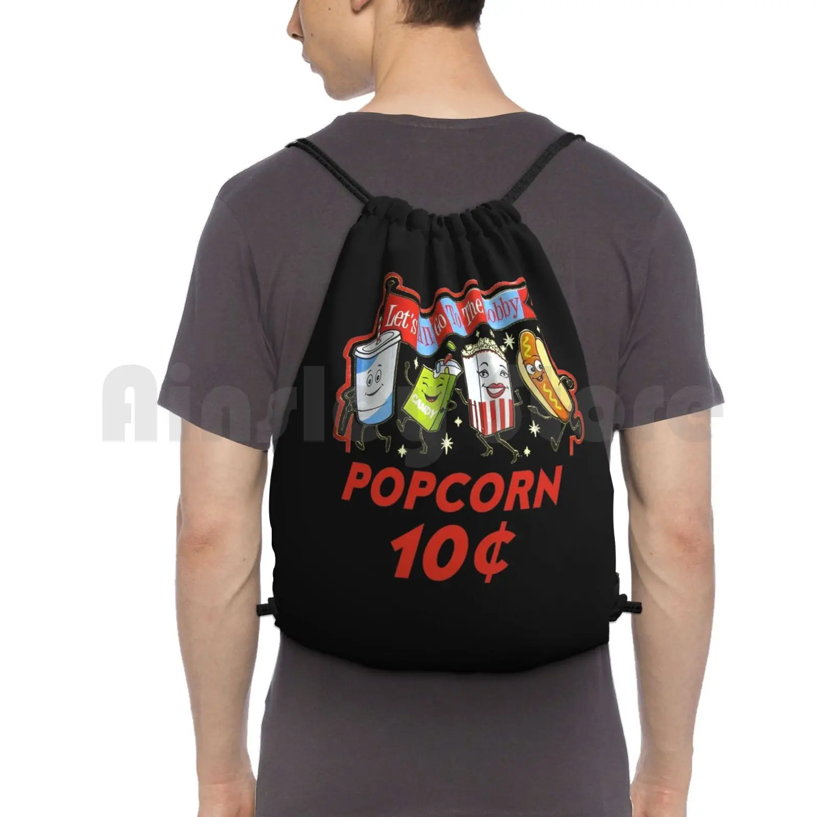 

Let's All Go To The Lobby Popcorn 10 Cents White Retro Vintage Food Movie Theatre Outdoor Hiking Backpack Waterproof Camping