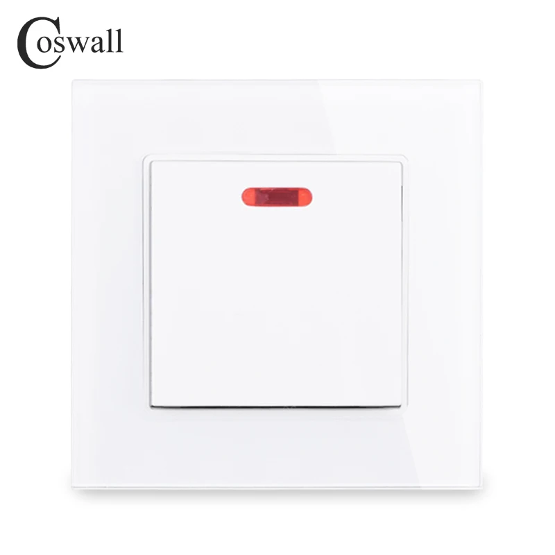 COSWALL 20A DP Switch With Neon Crystal Glass Panel For Water Heater On / Off Wall Switch For Air Conditioner