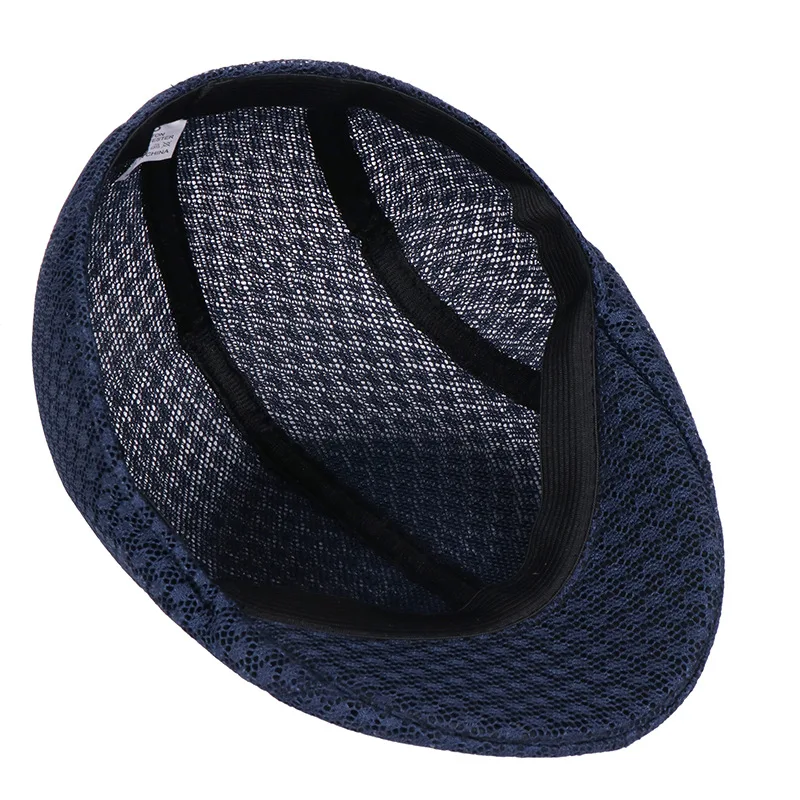 Helisopus Korean Men's Mesh Flat Cap Berets Pure Color Hollowed Mesh Cap Visors Breathable Summer Sun Hats Military Hat