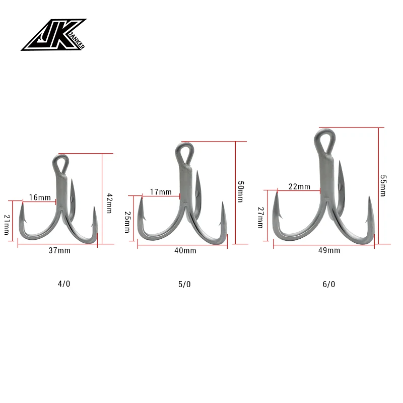 JK GT-R77 4/0 5/0 6/0 Treble Hooks Fishing 7X Strong Triple Fish Hooks Tee Hook Box Treble Hook Sea Fishing Accessories