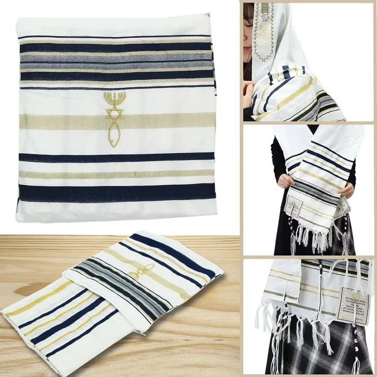 Jewish Christian Tallit Prayer Scarf Talit Shawl with Talis Bag Messianic Tassel Arabic Islam Blue Purple Scarves for Women Men