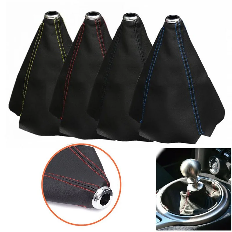 16mm Universal PU Leather Car Auto Gear Shift Collars Carbon Fiber Car Manual Shifter Gear Shift Boot Cover Gaiter