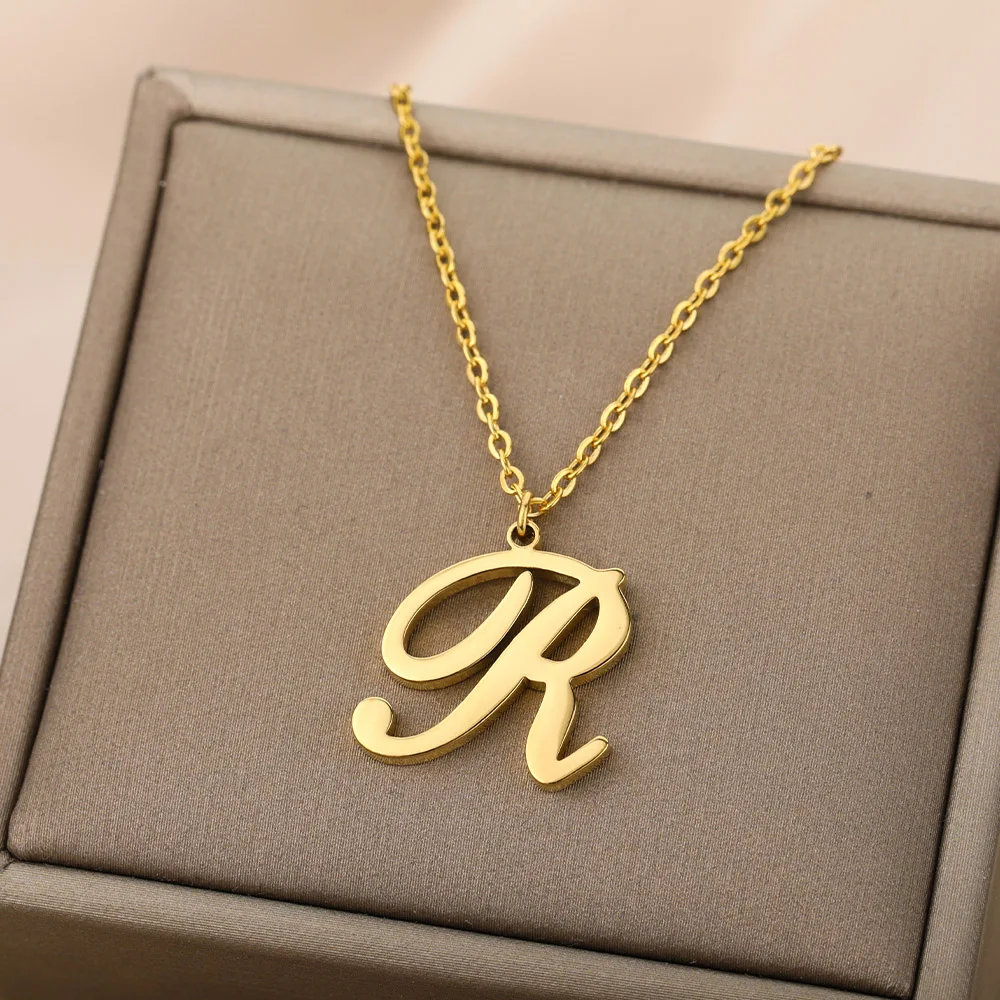 Dainty Initial Letter Necklaces For Women Gold Color Minimalist Stainless Steel Initial Necklace Femme Wedding Jewelry Gift