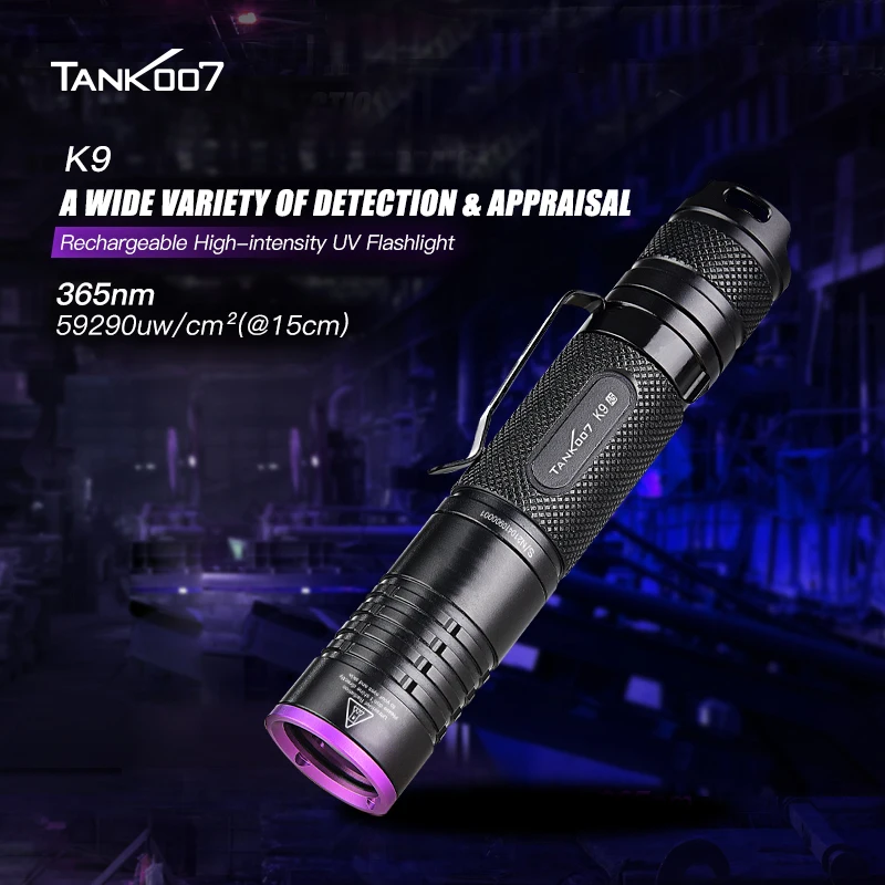 TANK007 High Power Korea UV 365nm LED Flashlight UV Glue INK Curing 18650 Li-ion Rechargeable Battery Waterproof Torch Lamp