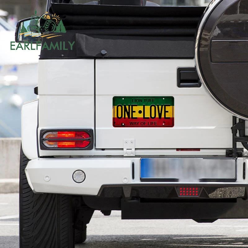 EARLFAMILY 25cm x 12.7cm for Vintage Rasta License Plate ONE LOVE Vinyl Car Stickers Refrigerator DIY Decal Surfboard Decoration