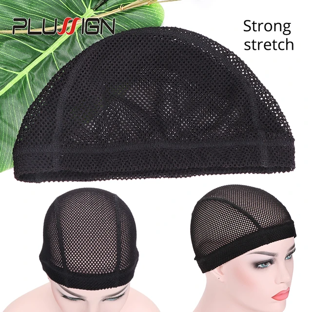 Plussign szydełkowa czapka z peruką splot czapka do wyrobu peruk Mesh Dome czapki elastan oddychająca trwała duża dziura naturalne warkocze czapki