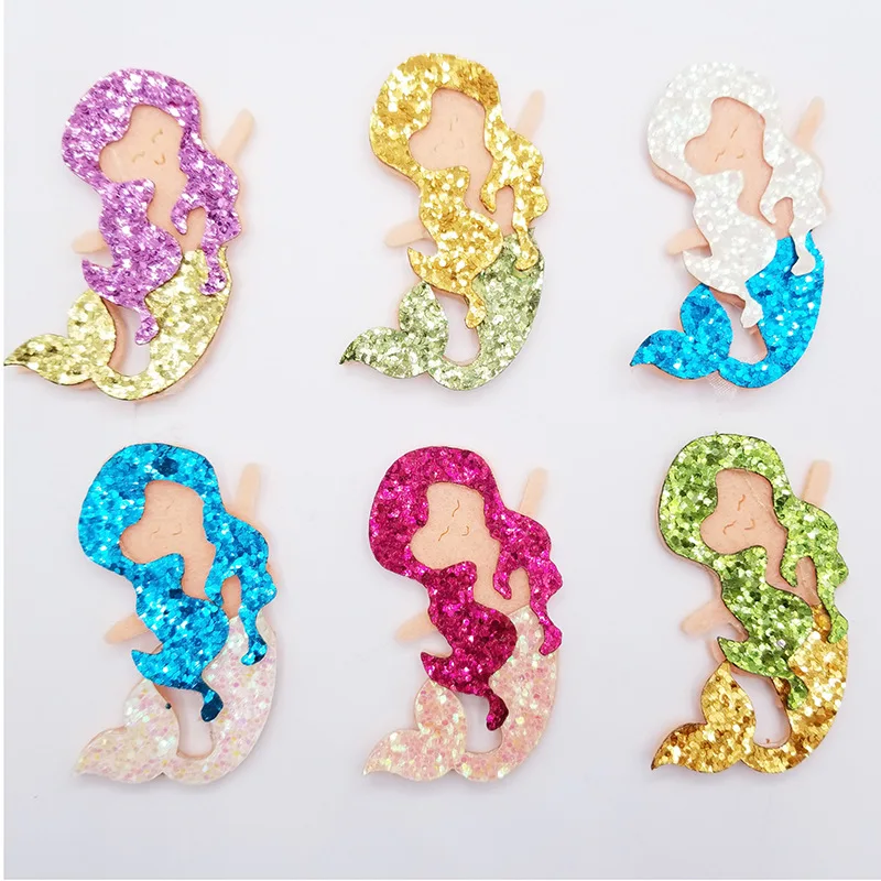 18Pcs/Lot 3.8*5.8CM Glitter Appliques Cartoon Mermaid Nonwoven Padded Patches For DIY Hair Clips Decor Accessories