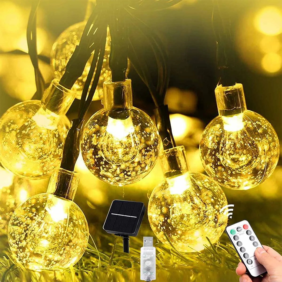 12M 100 LEDs Crystal Ball Solar Light Outdoor IP65 Waterproof String Fairy Lamps Solar Garden Garlands Christmas Decoration