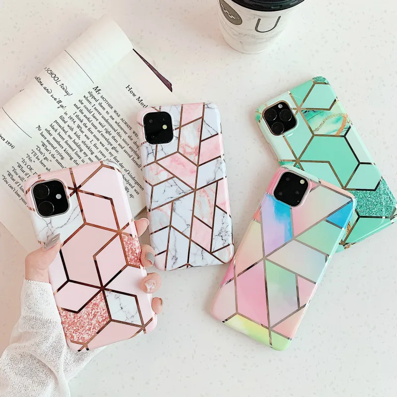 Plating Geometric Phone Case for iPhone 12 12 pro max shockproof Silicone Protective Cover Cases for iphone 6 6s 7 8 x 8 plus