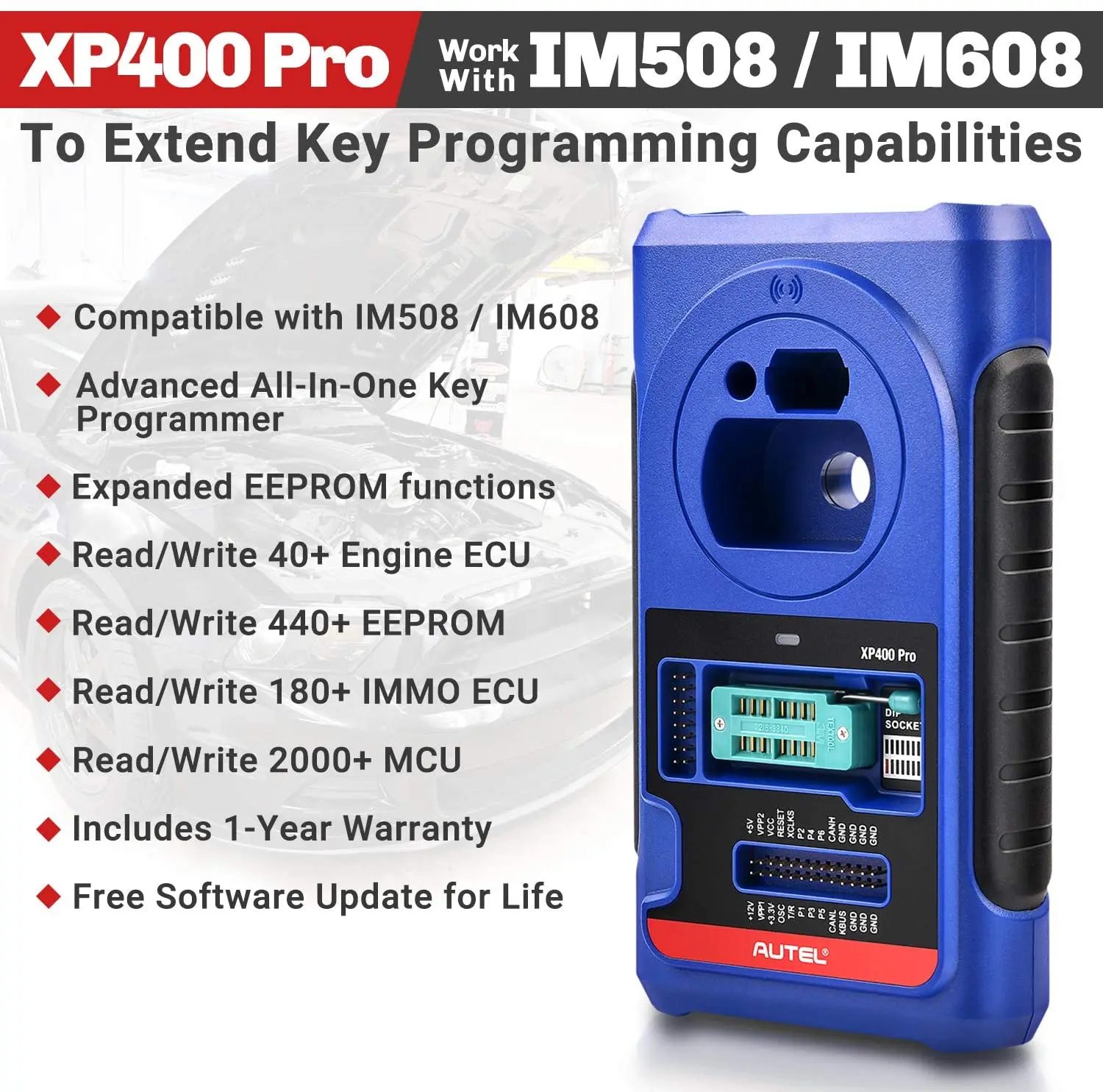 يعمل مبرمج المفاتيح Autel XP400 Pro مع IM508/ IM608/ IM608 Pro Key وأداة برمجة الرقائق نسخة مطورة من XP400