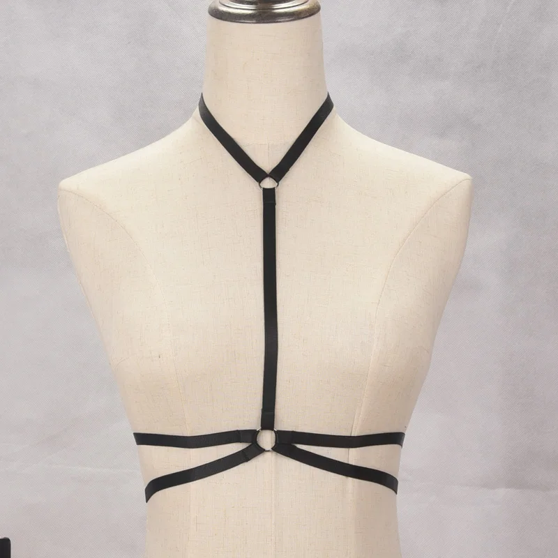 女性のためのサスペンダーベルト付きハーネスブラ,黒,セクシーなランジェリー,ゴスのレイブ,伸縮性,調整可能