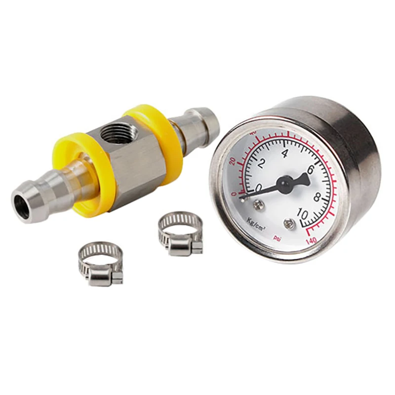

Universal Fuel Pressure Gauge 1/8 NPT(140 Psi) with 3/8 Inch Fuel Line Fuel Pressure Gauge Sensor T-Fitting Adapter