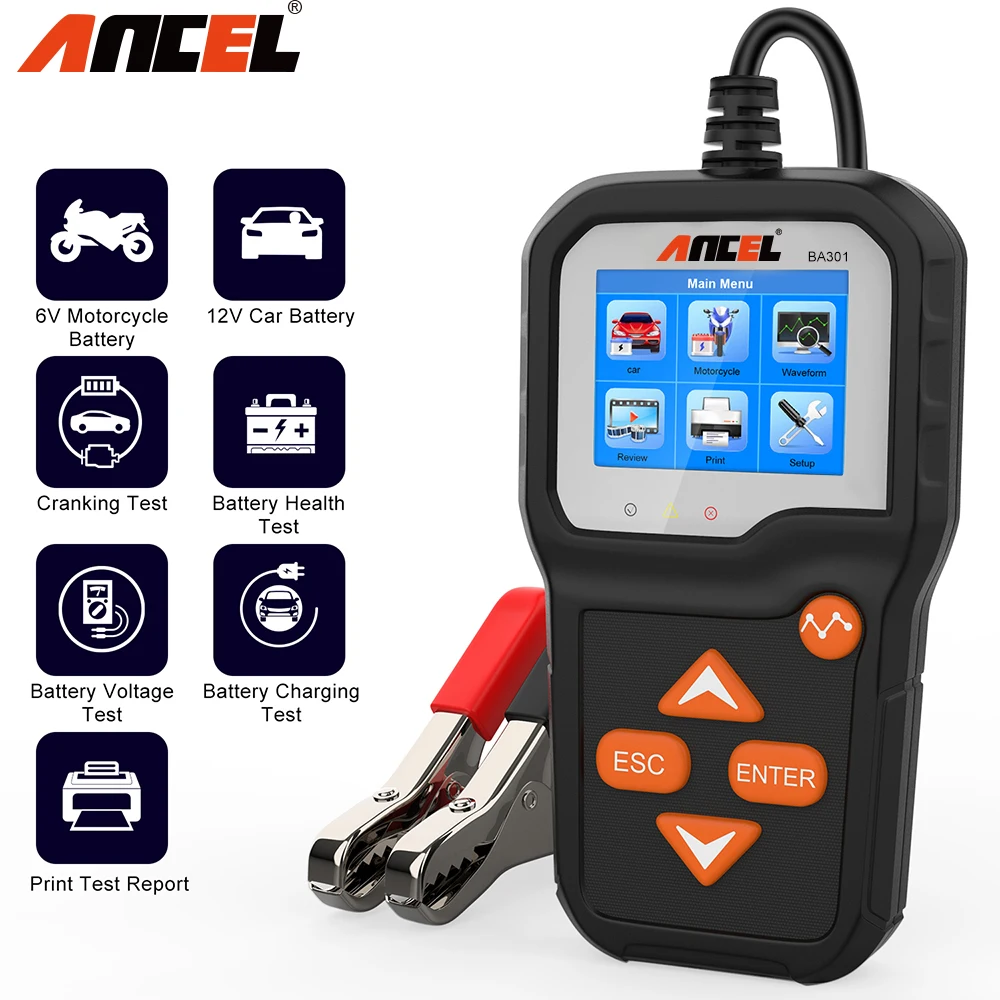 ANCEL BA301 Car Battery Tester Analyzer Car Quick Cranking  load Test 6V/12V Auto Charging Battery Tester Tools For BST100 