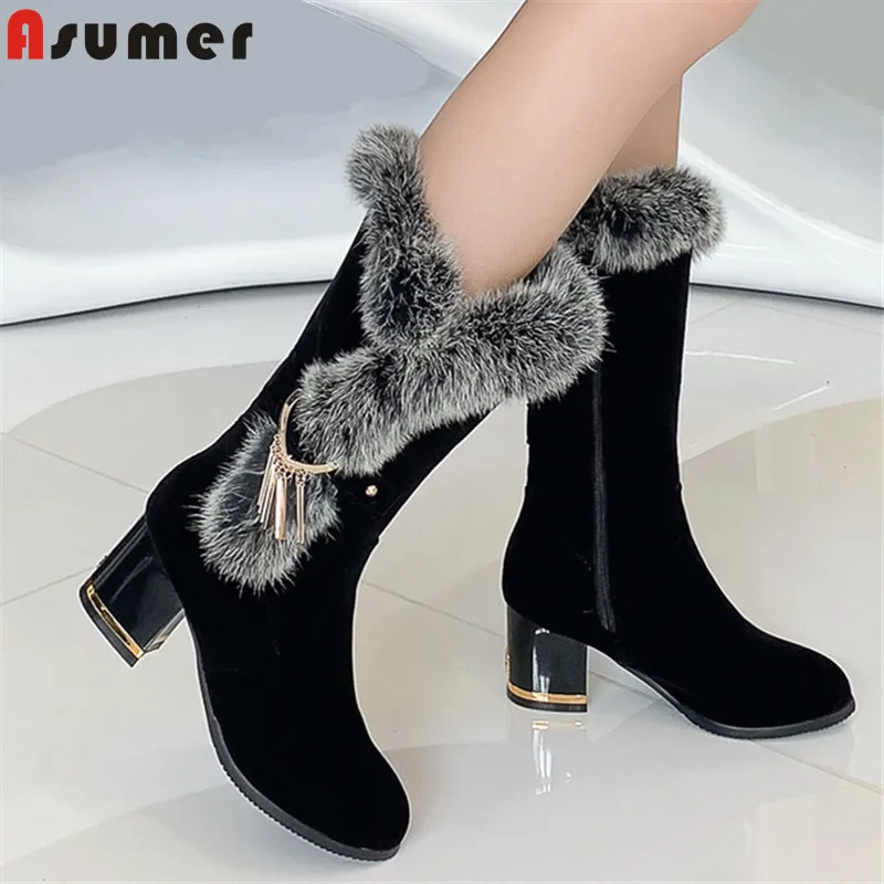 

ASUMER 2021 new arrival ankle boots women flock pu buckle high heels party prom shoes fashion warm winter snow boots female