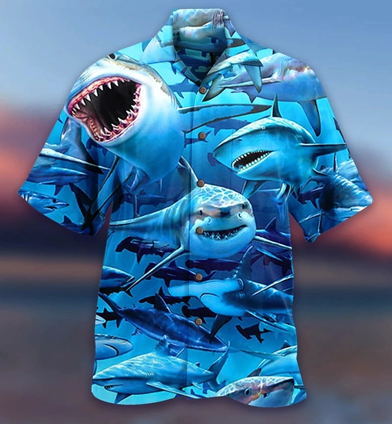 Men's 3D Ocean Dolphin Sea Turtle Vacation Hawaii Shirt Single Breasted Shirt Man Short-Sleeve Aloha Casual Beach Oversized Tops