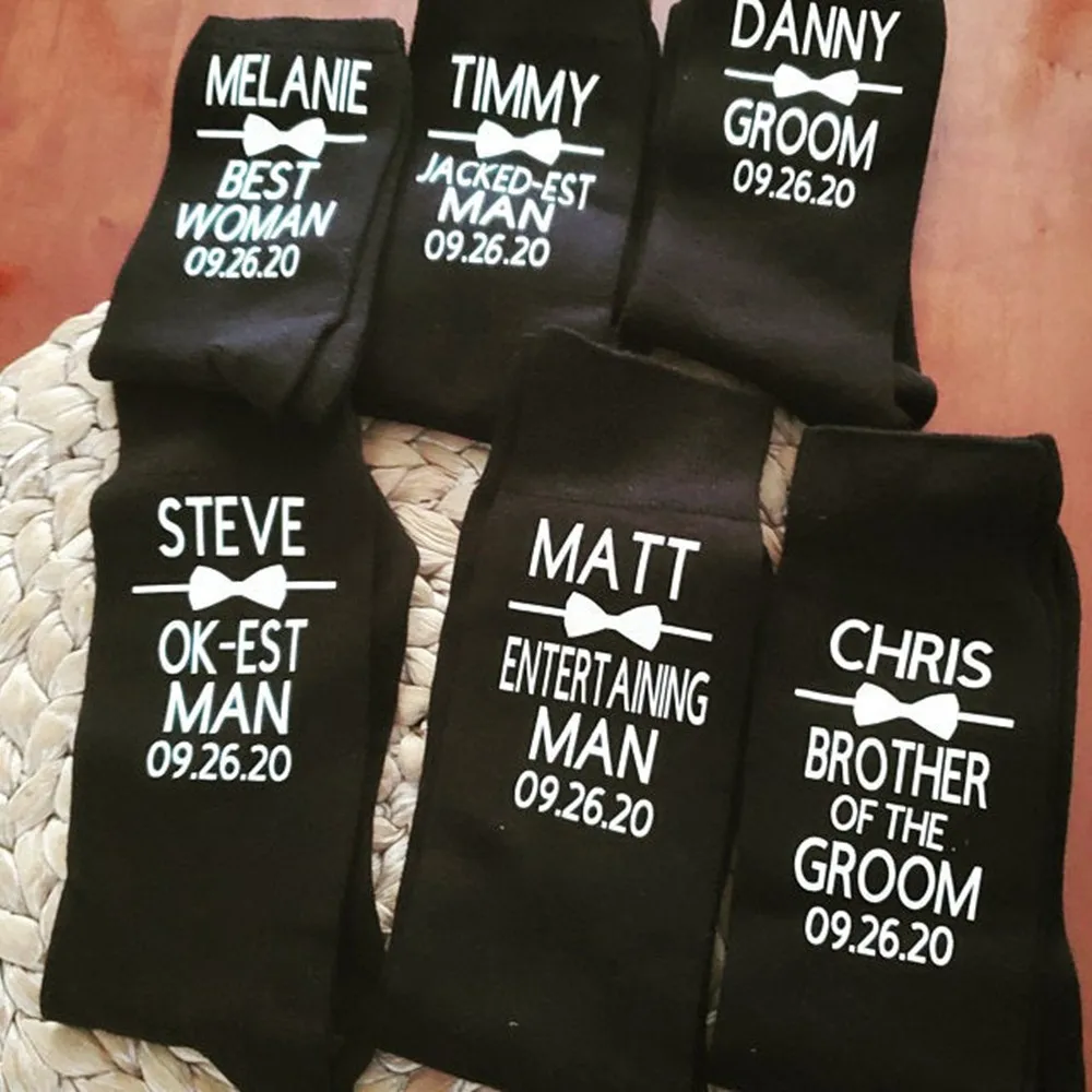 New Personalized Groom Socks Father of the Bride Best Man Groomsman Wedding Party Socks Custom Name Men\'s Birthday Gifts Favor