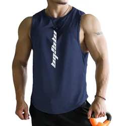 Men Jogger Summer New Fitness Mesh Gyms Quick Dry sleeveless Vest Male Running Undershirt Bodybuilding sports Tank Tops Big Size