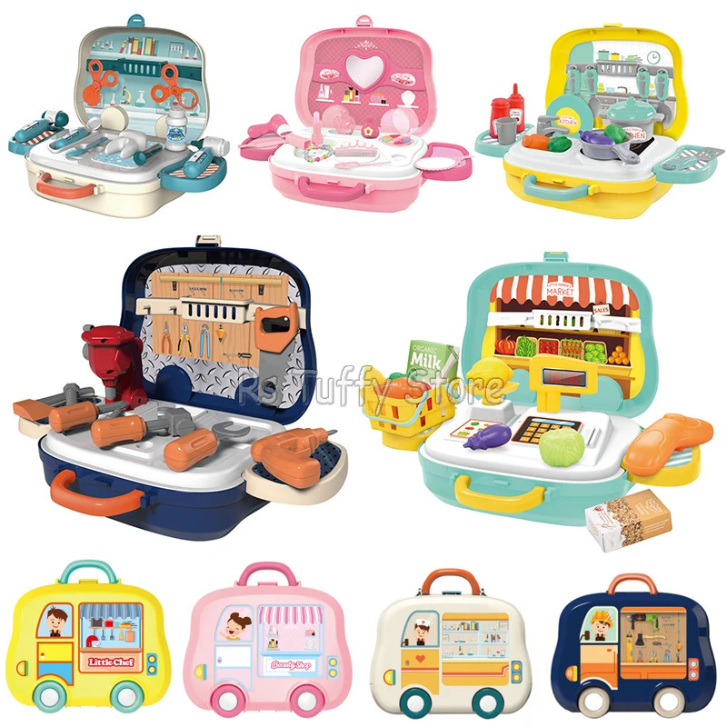 

Girls Dressing Makeup Toy Set Kids Simulation Kitchen Tableware Tools Box Doctor Supermarket Pulley Suitcase Toddler Boys Toys