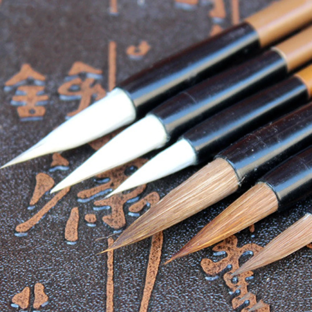 6PCS/Set Wolf Hair Calligraphy Brush Chinese Writing Brush Paint Brush Artist Drawing Watercolor Painting Brushes School Supplie