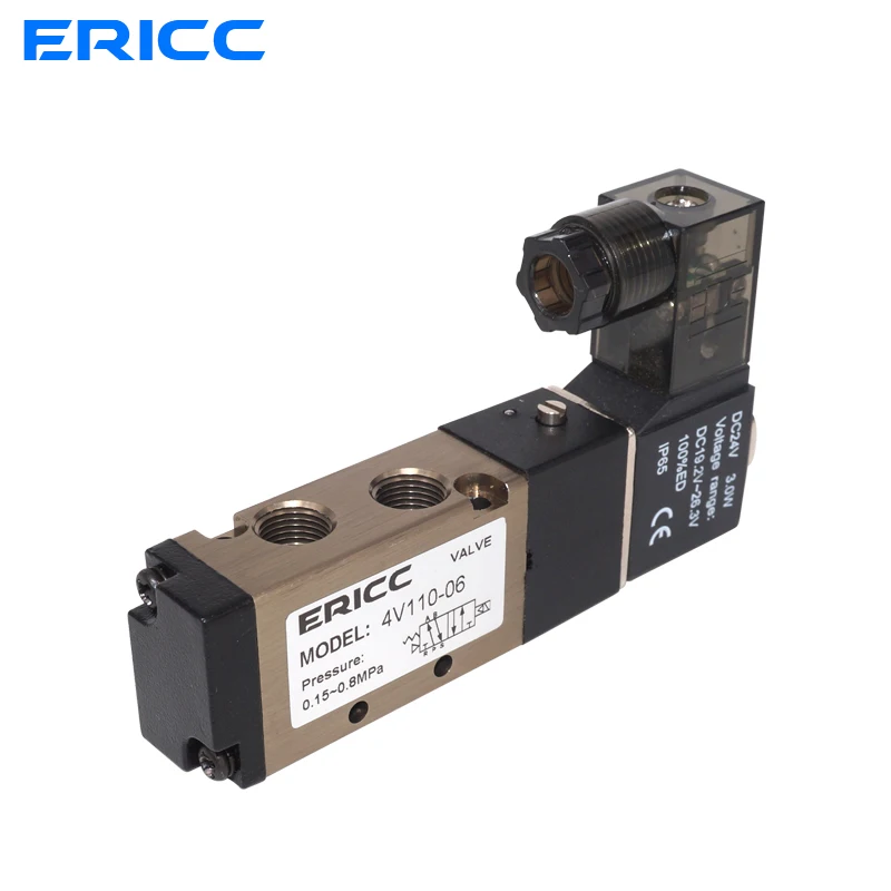 4V110-06 Air Solenoid Valve 5 Way Port 2 Position Gas Pneumatic Electric Magnetic Valve 12V 24V 220V Coil Volt 4mm 6mm 8mm Hose