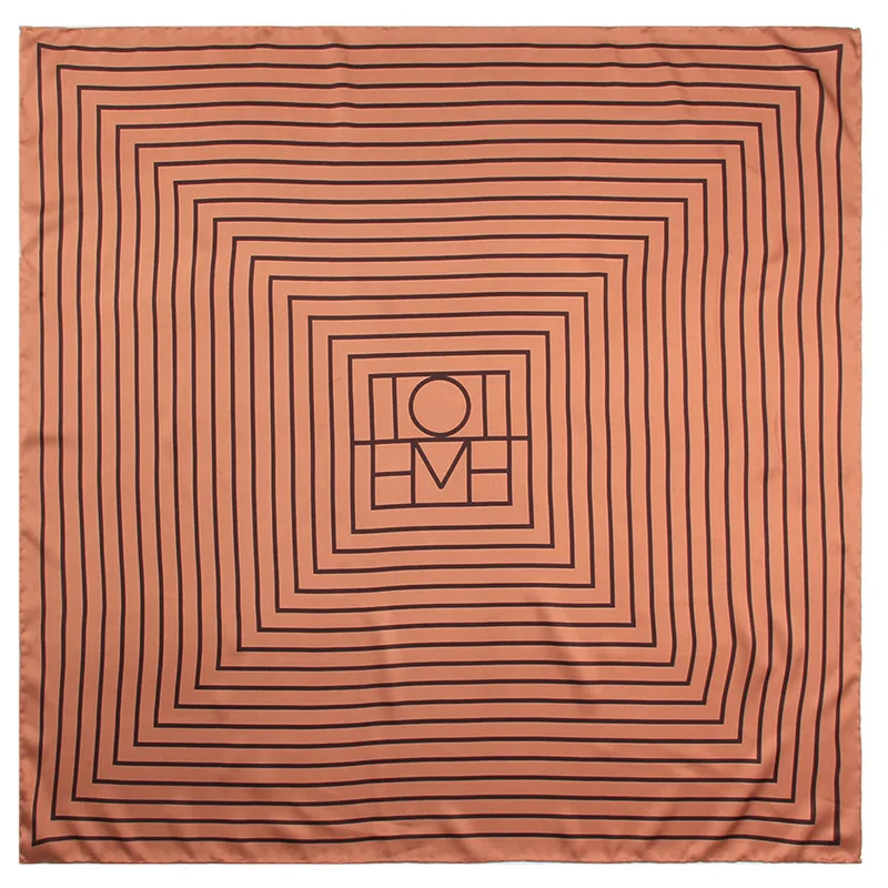 Manual Hand Rolled Twill Silk Scarf Women Geometric Print Square Scarves Wraps Echarpe Curled Foulards Femme Bandana Hijabs 90CM