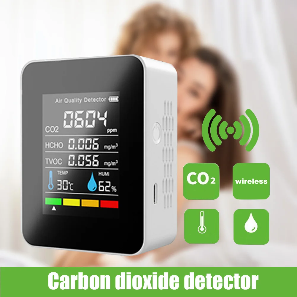 Portable CO2 Meter 5 in 1 CO2 Detector Digital Semiconductor Sensor CO2 Meter Temperature Humidity Indoor Air Pollution Monitor