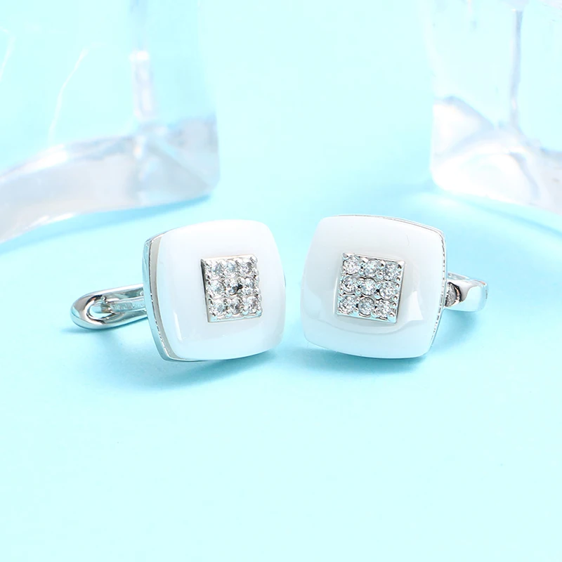 Fashion Square Stud Earrings Ceramic AAA Cubic Zirconia Silver Color Simple U Shape Korean Earrings For Women Send Friend