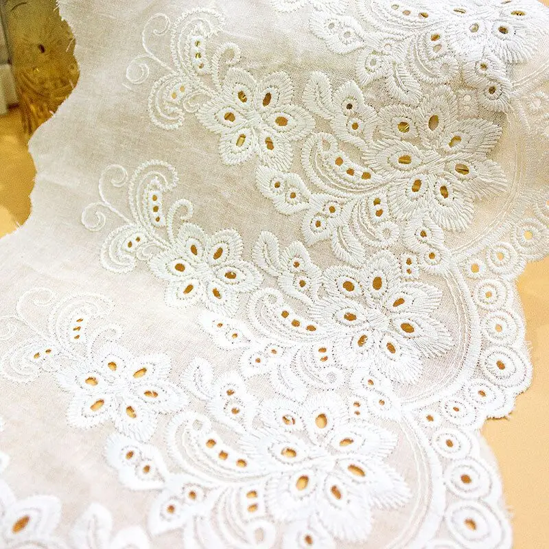 17.5CM Wide White Cotton Hollow Embroidered Lace Ribbon 3d Flowers Fabric Dress Applique Apparel DIY Sewing Accessories