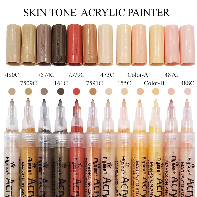 

XYSOO 12Colors Skin Color Water-based Ink Markers Pen 0.7/2.0MM Acrylic Paint Marker Art Painting Rock Tiles Glass Ceramic Wood